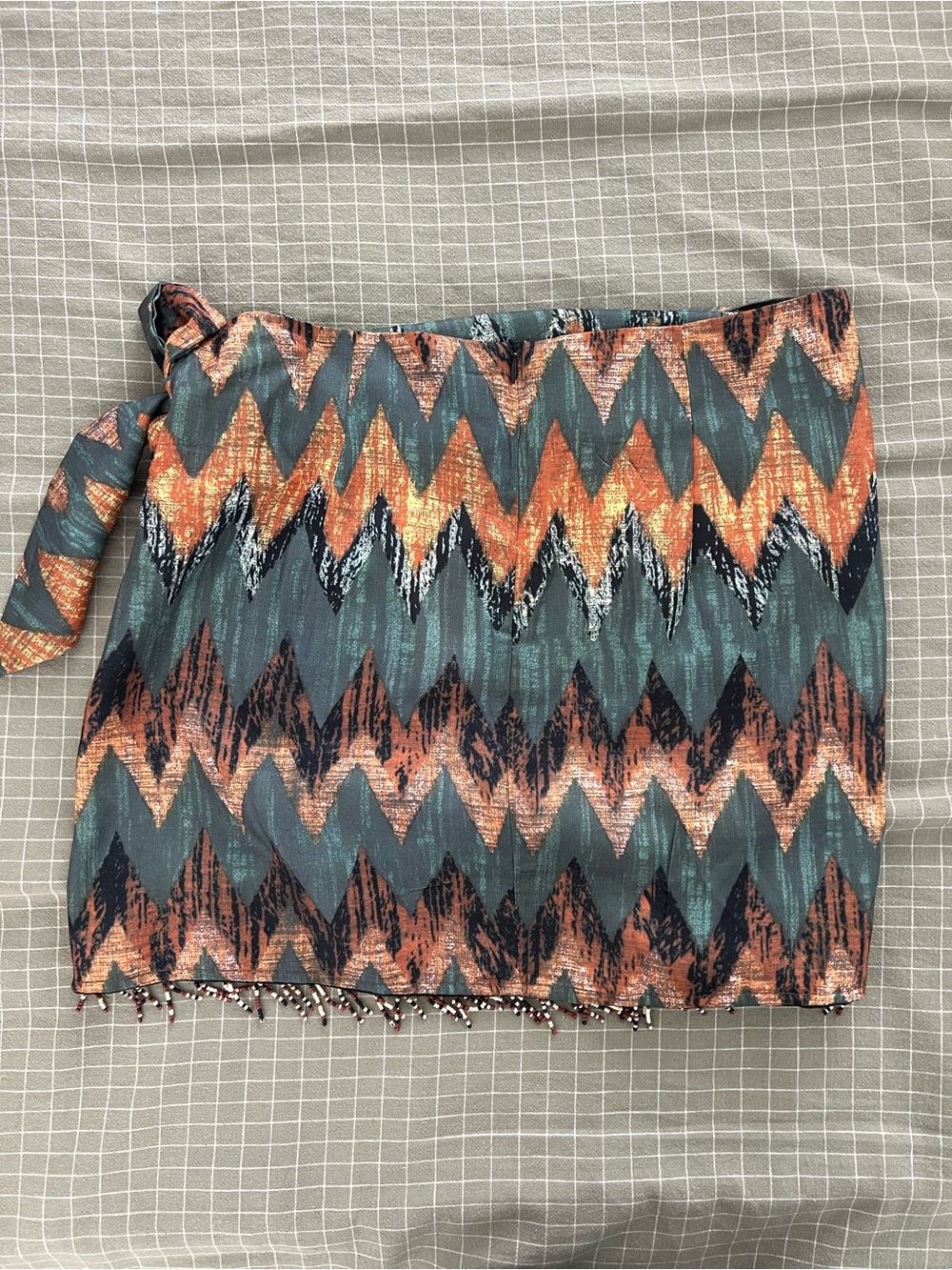 Summer Festival Wrap Mini Tassel Knot Skirt Zigzag Tribal Print - Picture 3 of 9